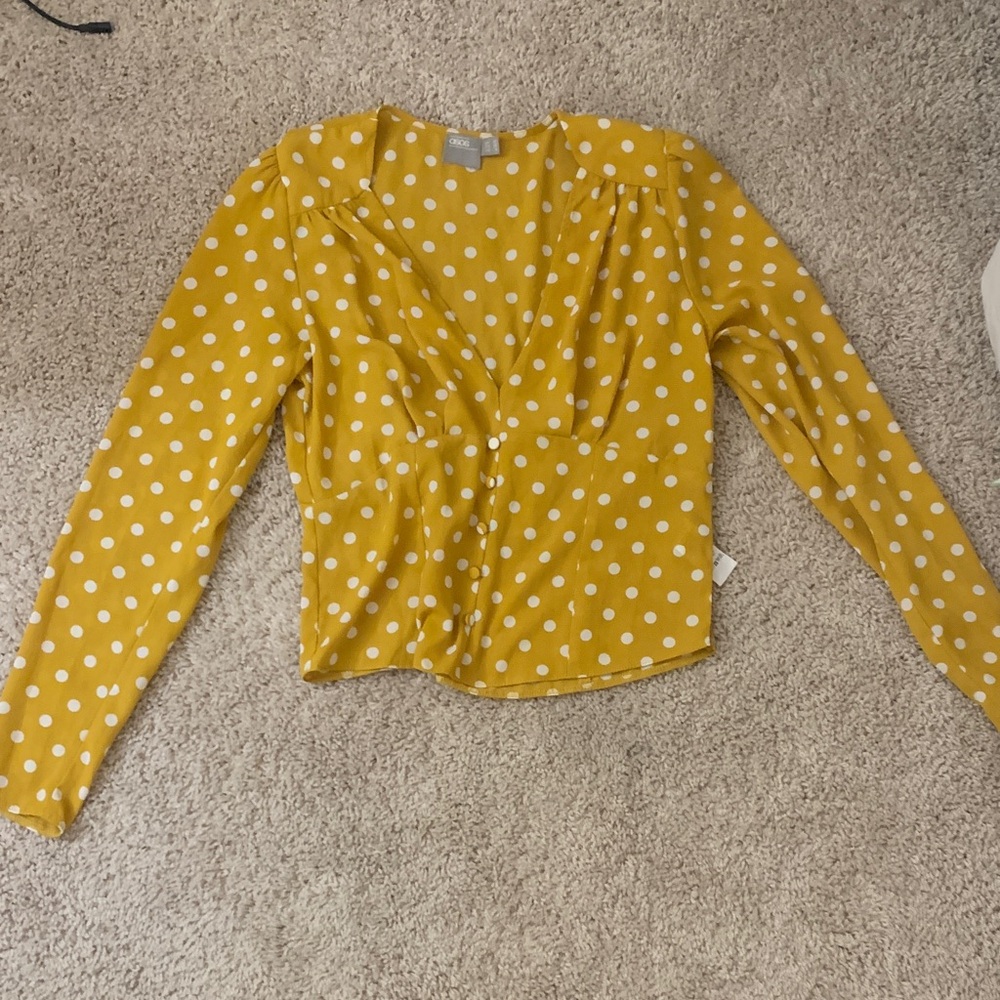 ASOS Mustard Blouse with White Polka Dots